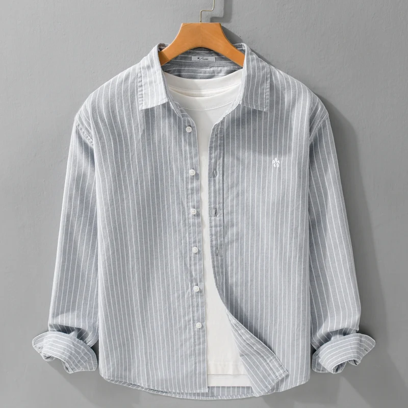 Herren Gestreiftes Layering-Hemd aus feinem Oxford-Baumwollstoff mit entspanntem Schnitt Drune