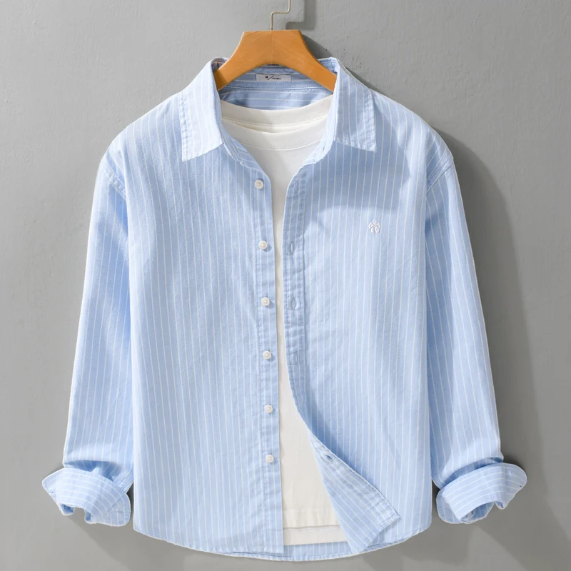 Herren Gestreiftes Layering-Hemd aus feinem Oxford-Baumwollstoff mit entspanntem Schnitt Drune