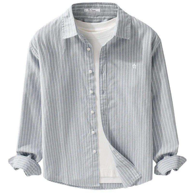Herren Gestreiftes Layering-Hemd aus feinem Oxford-Baumwollstoff mit entspanntem Schnitt Drune