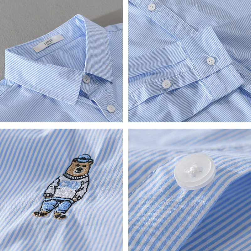 Herren Gestreiftes Baumwollhemd mit feiner Stickerei und relaxed Schnitt Drune