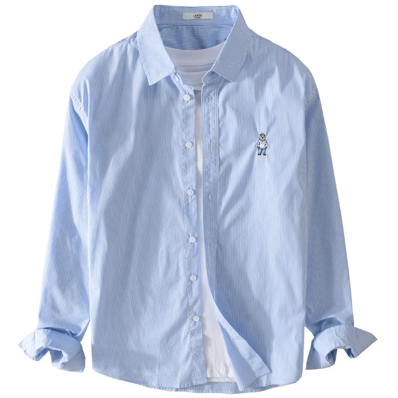 Herren Gestreiftes Baumwollhemd mit feiner Stickerei und relaxed Schnitt Drune