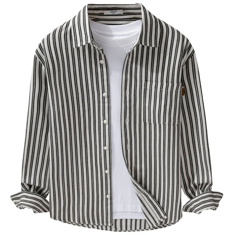 Herren Gestreiftes Baumwoll-Overshirt mit aufgesetzter Brusttasche und softem Crinkle-Finish Drune