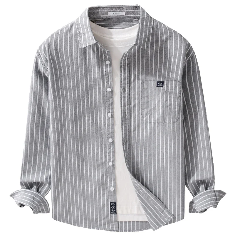 Herren Gestreiftes Baumwoll-Langarmhemd im Relaxed-Look mit Kentkragen und Brusttasche Drune