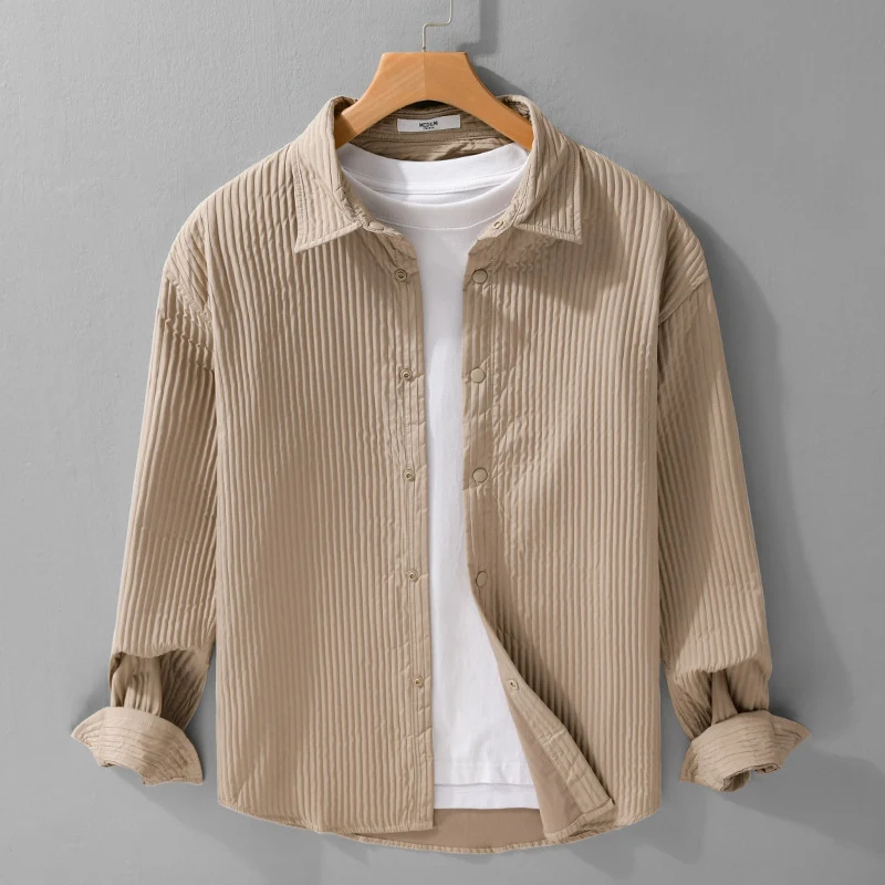 Herren Gestepptes Overshirt aus leichter Baumwollstruktur mit Druckknopfleiste Drune