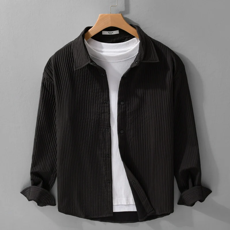 Herren Gestepptes Overshirt aus leichter Baumwollstruktur mit Druckknopfleiste Drune