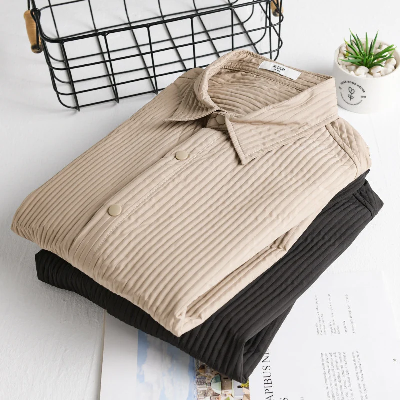 Herren Gestepptes Overshirt aus leichter Baumwollstruktur mit Druckknopfleiste Drune