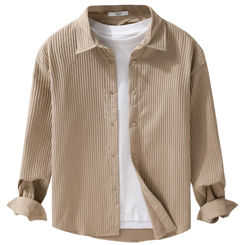 Herren Gestepptes Overshirt aus leichter Baumwollstruktur mit Druckknopfleiste Drune