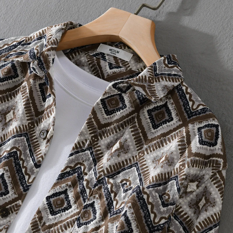 Herren Gemustertes Overshirt im Relaxed-Fit mit geometrischem Diamantprint und Brusttasche Drune