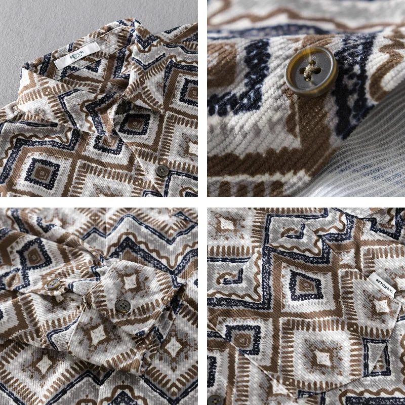 Herren Gemustertes Overshirt im Relaxed-Fit mit geometrischem Diamantprint und Brusttasche Drune