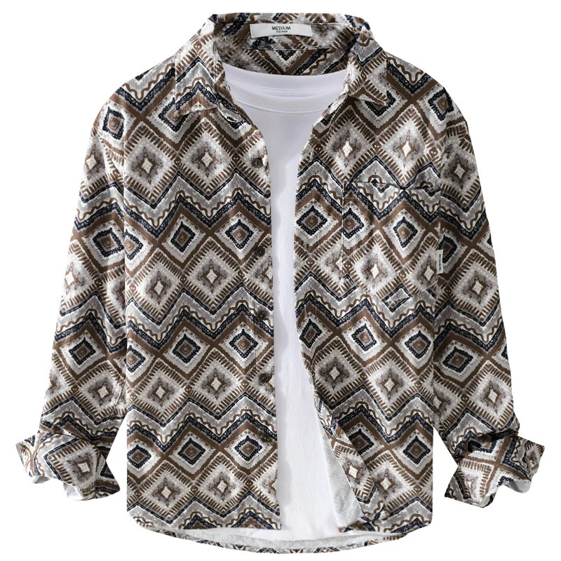 Herren Gemustertes Overshirt im Relaxed-Fit mit geometrischem Diamantprint und Brusttasche Drune
