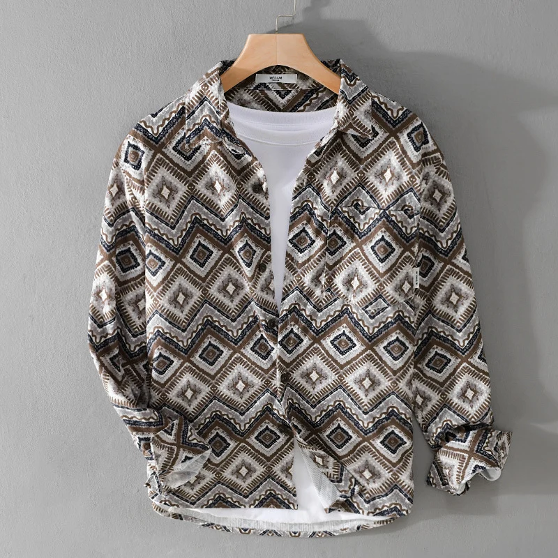 Herren Gemustertes Overshirt im Relaxed-Fit mit geometrischem Diamantprint und Brusttasche Drune