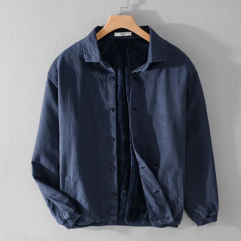 Herren Gefütterte Overshirt-Jacke aus Leinen-Mix Drune