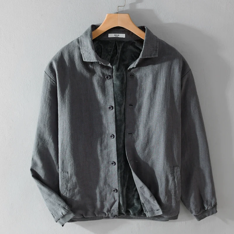 Herren Gefütterte Overshirt-Jacke aus Leinen-Mix Drune