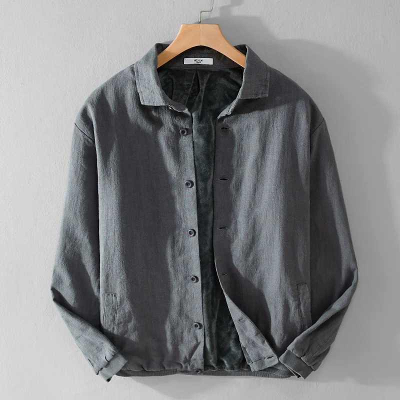 Herren Gefütterte Overshirt-Jacke aus Leinen-Mix Drune