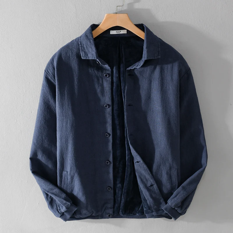 Herren Gefütterte Overshirt-Jacke aus Leinen-Mix Drune