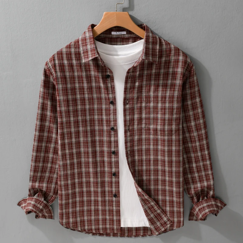 Herren Gebürstetes Karo-Layering-Hemd aus Baumwollflanell mit aufgesetzter Brusttasche und gerundetem Saum Drune