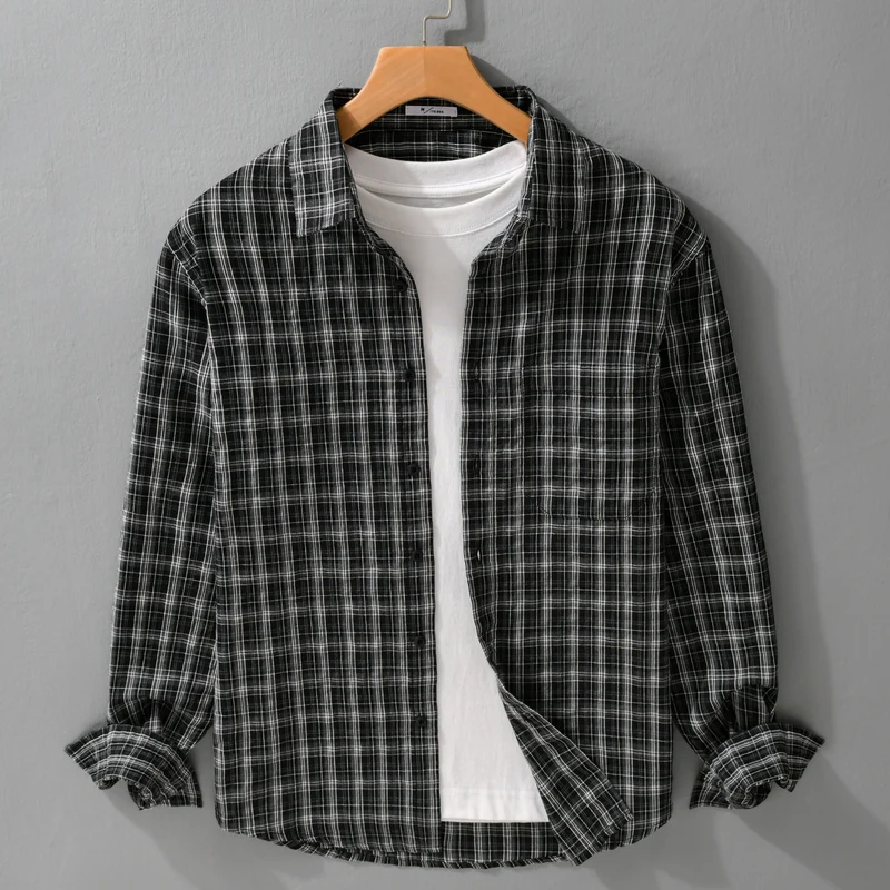 Herren Gebürstetes Karo-Layering-Hemd aus Baumwollflanell mit aufgesetzter Brusttasche und gerundetem Saum Drune