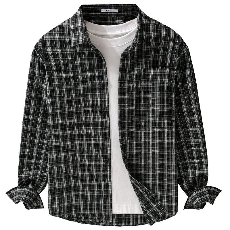 Herren Gebürstetes Karo-Layering-Hemd aus Baumwollflanell mit aufgesetzter Brusttasche und gerundetem Saum Drune