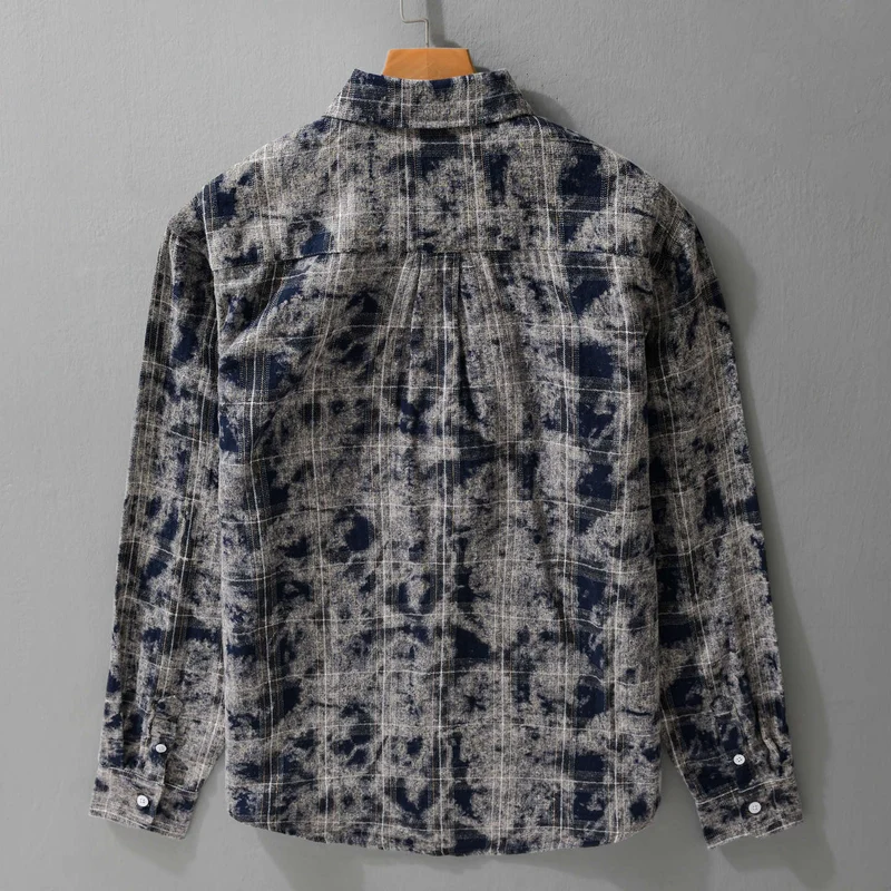 Herren Gebleichte Karo-Flanell-Overshirt Jacke im Used‑Look Drune
