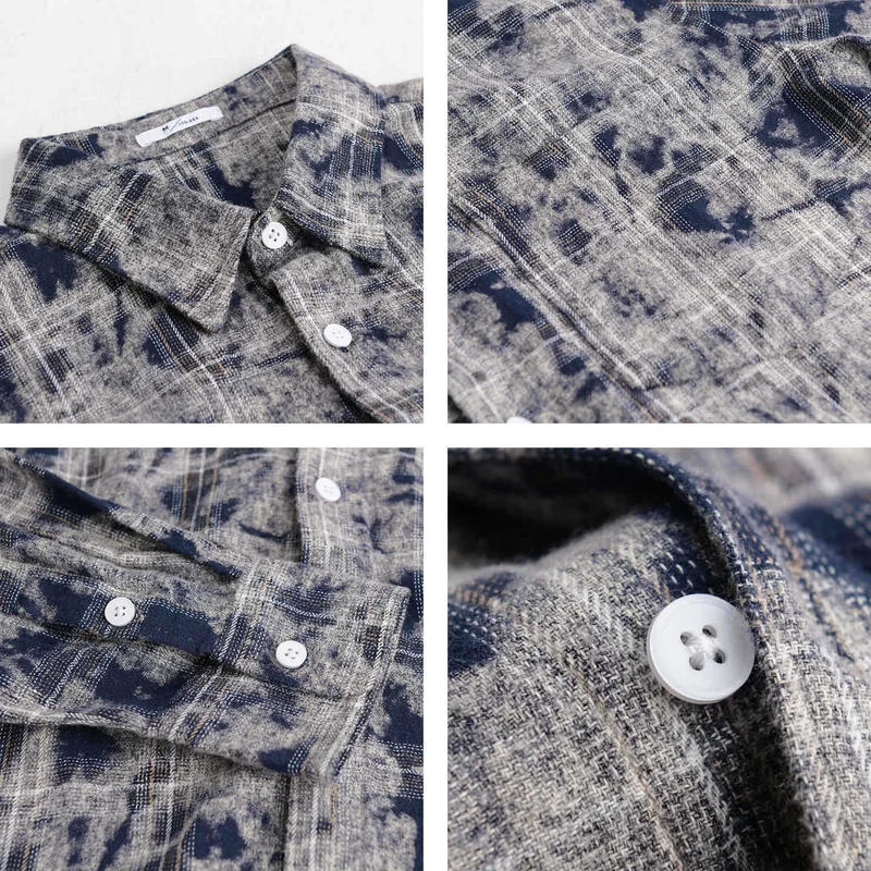 Herren Gebleichte Karo-Flanell-Overshirt Jacke im Used‑Look Drune