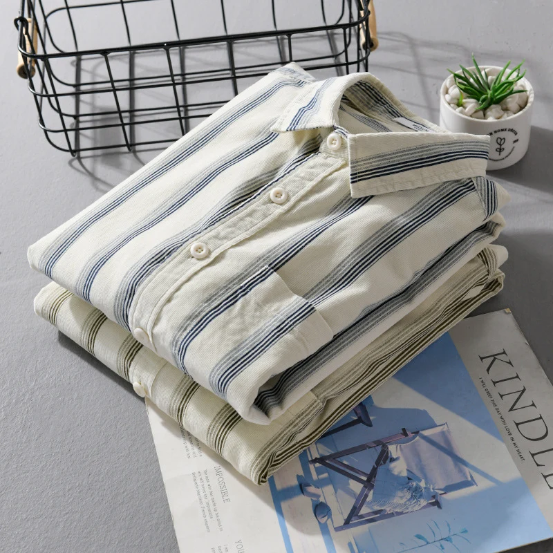 Herren Freizeithemd im Overshirt‑Stil aus leichtem Baumwollmix mit vertikalen Streifen Drune