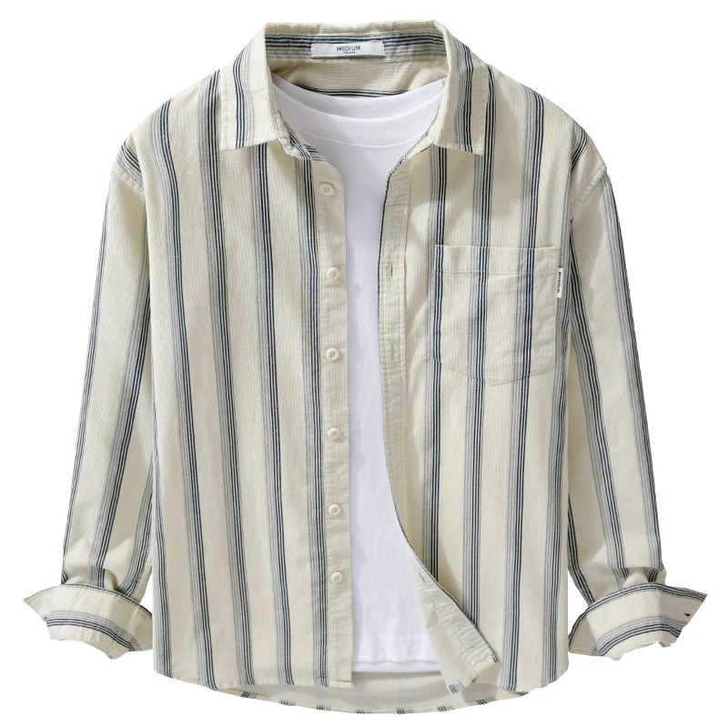 Herren Freizeithemd im Overshirt‑Stil aus leichtem Baumwollmix mit vertikalen Streifen Drune
