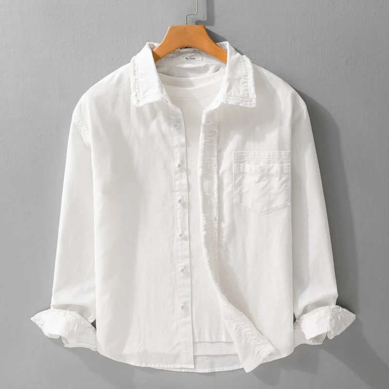 Herren Fransen-Overshirt aus Baumwollmix mit Brusttasche und Knopfleiste Drune