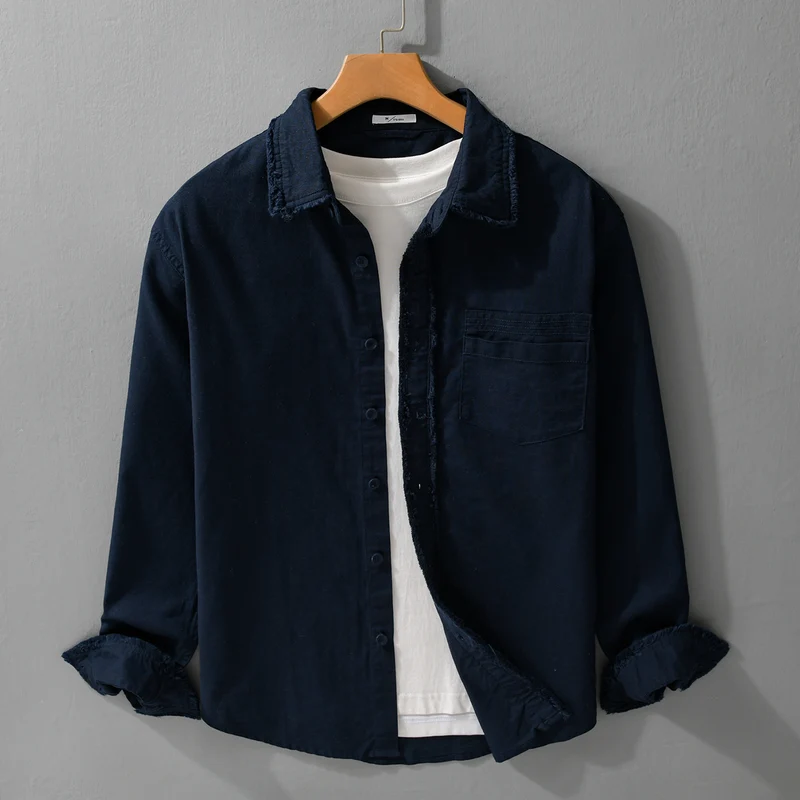 Herren Fransen-Overshirt aus Baumwollmix mit Brusttasche und Knopfleiste Drune