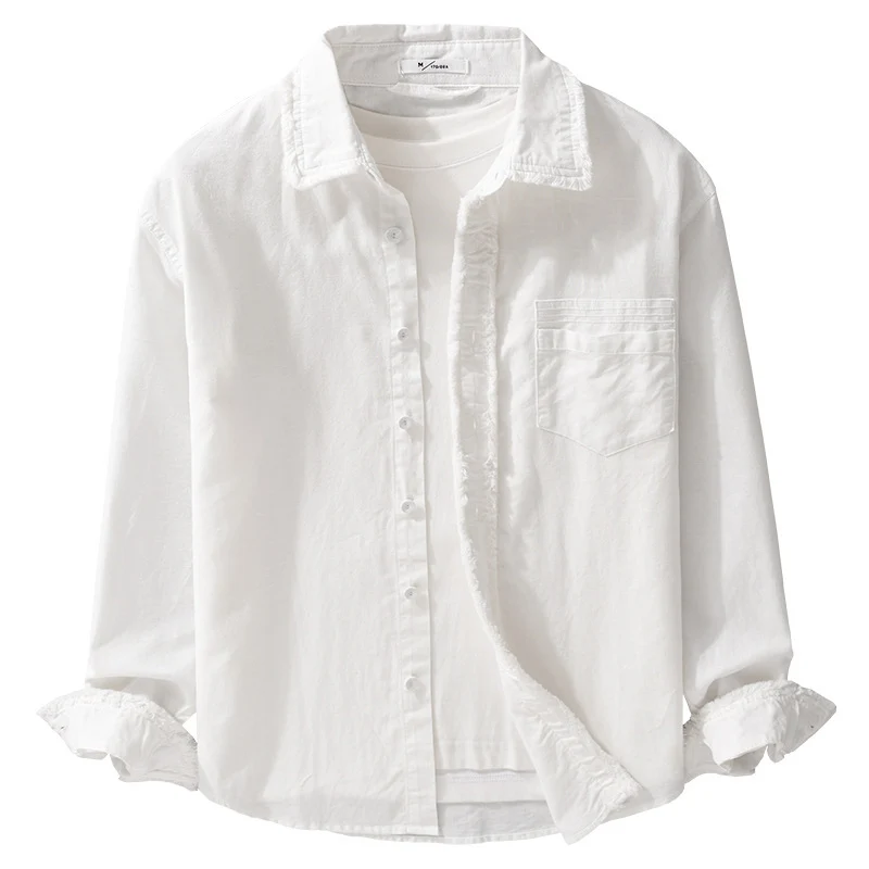 Herren Fransen-Overshirt aus Baumwollmix mit Brusttasche und Knopfleiste Drune