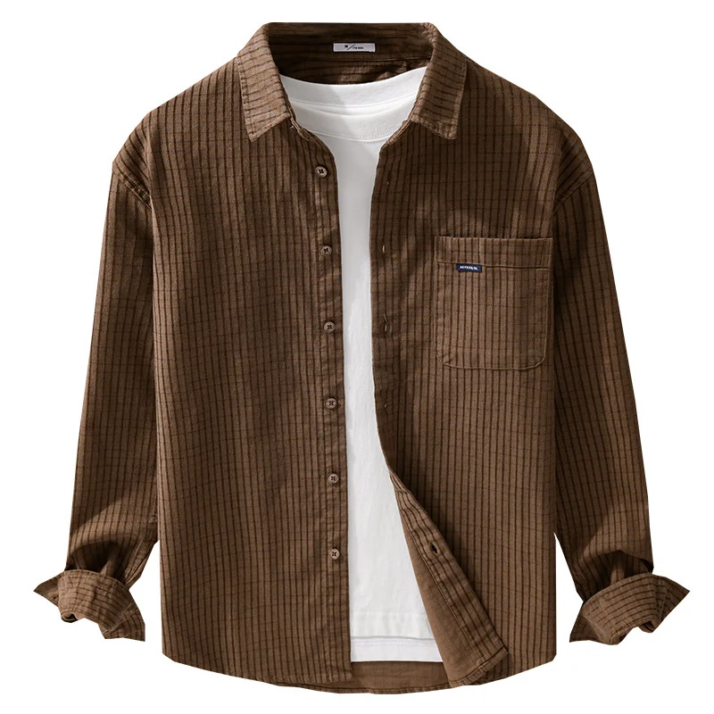 Herren Feinstruktur-Hemdjacke im Cord‑Look mit aufgesetzter Brusttasche Drune