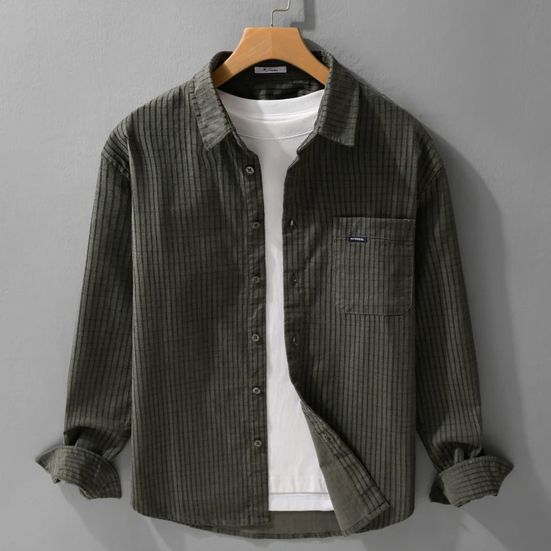 Herren Feinstruktur-Hemdjacke im Cord‑Look mit aufgesetzter Brusttasche Drune