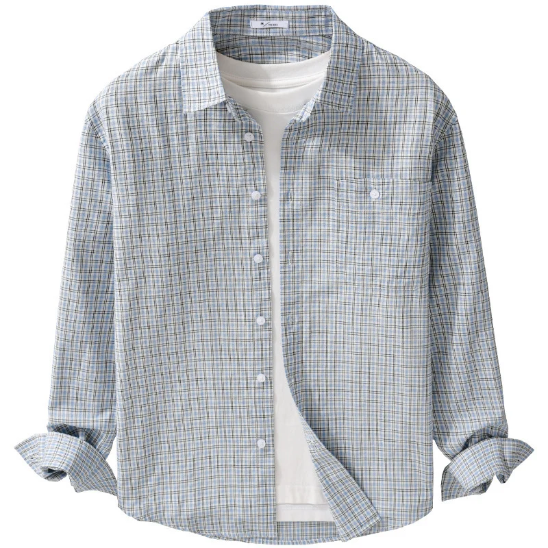 Herren Feines Karomuster-Layering-Hemd aus Baumwollpopeline mit Brusttasche und relaxed Saum Drune