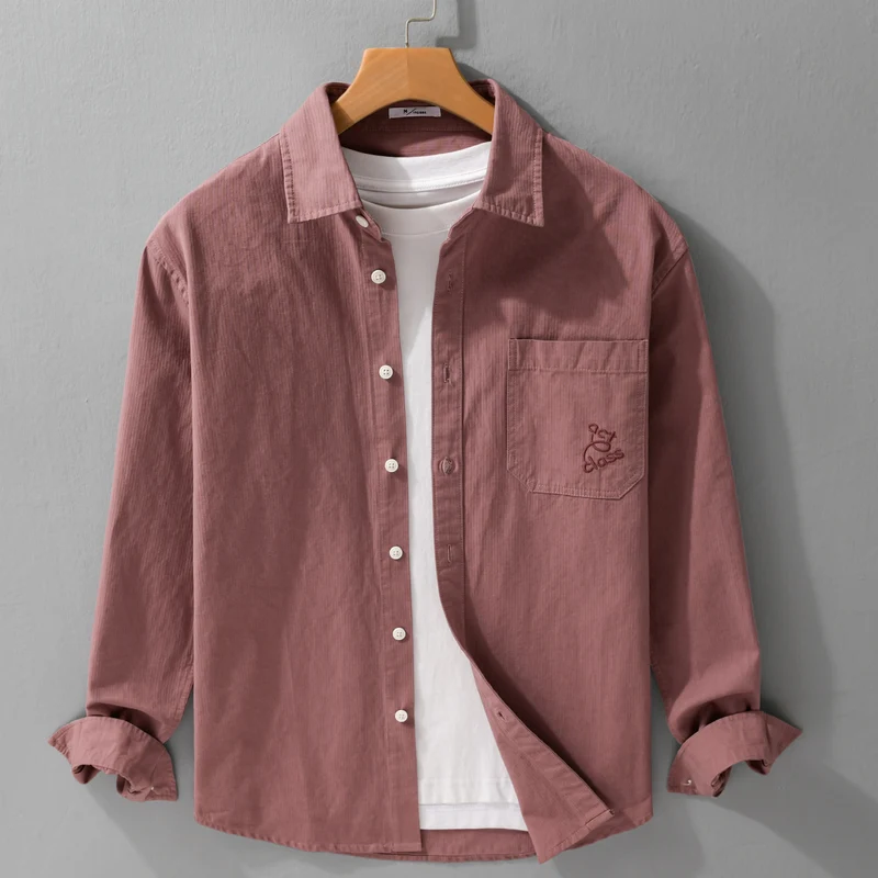 Herren Feines Cord-Überhemd im Overshirt-Stil mit Kentkragen und aufgesetzter Brusttasche Drune