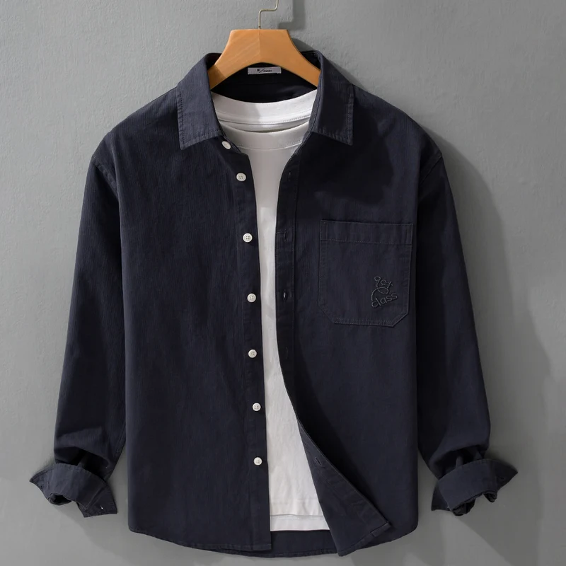 Herren Feines Cord-Überhemd im Overshirt-Stil mit Kentkragen und aufgesetzter Brusttasche Drune