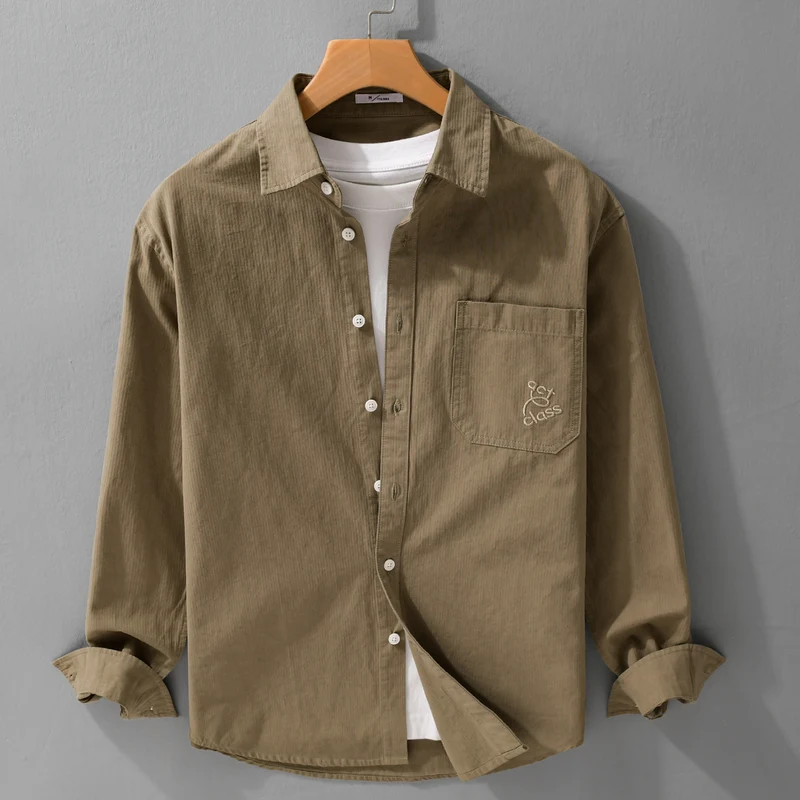 Herren Feines Cord-Überhemd im Overshirt-Stil mit Kentkragen und aufgesetzter Brusttasche Drune