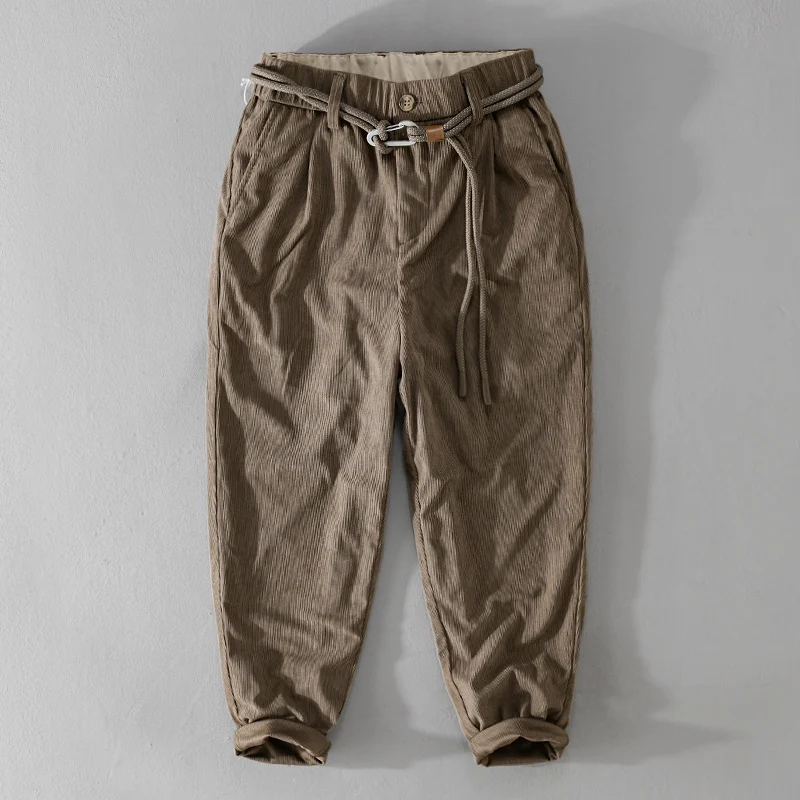 Herren Feinecord-Tapered-Hose mit elastischem Bund, Kordelzug und gekrempeltem Saum Drune
