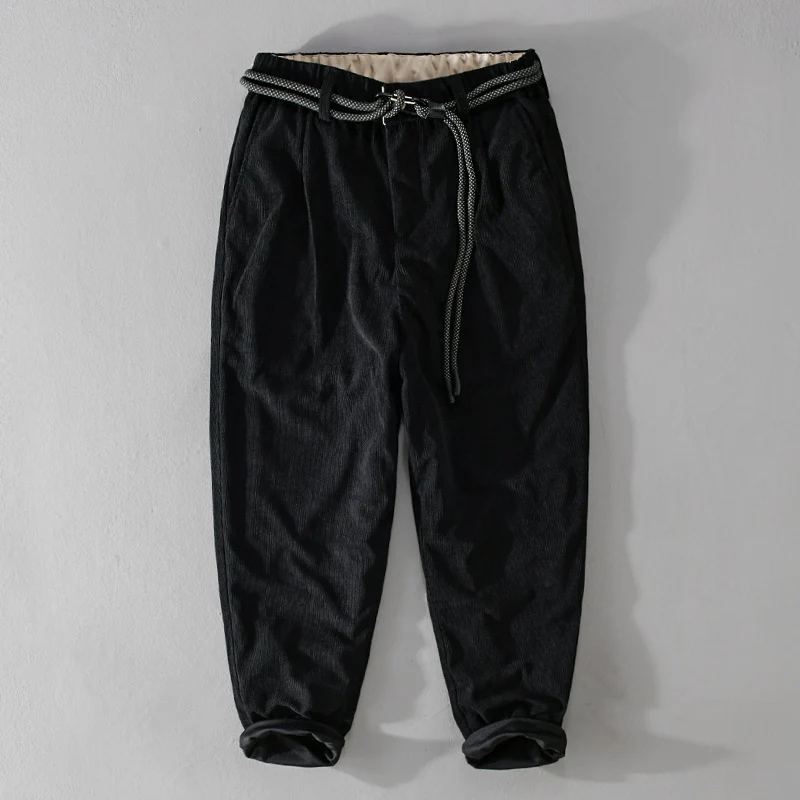 Herren Feinecord-Tapered-Hose mit elastischem Bund, Kordelzug und gekrempeltem Saum Drune