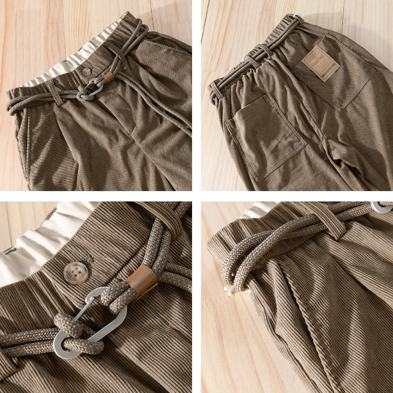 Herren Feinecord-Tapered-Hose mit elastischem Bund, Kordelzug und gekrempeltem Saum Drune