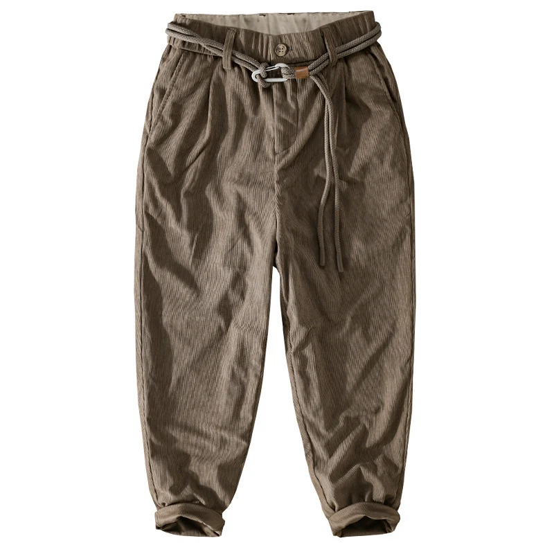 Herren Feinecord-Tapered-Hose mit elastischem Bund, Kordelzug und gekrempeltem Saum Drune
