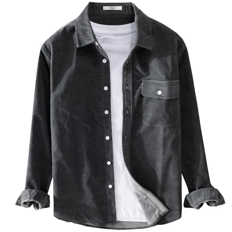 Herren Feine Cord‑Hemdjacke mit Pattentasche und legerem Schnitt Drune