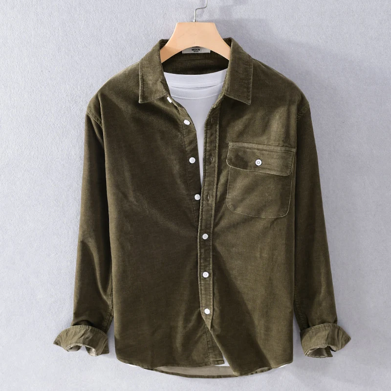 Herren Feine Cord‑Hemdjacke mit Pattentasche und legerem Schnitt Drune