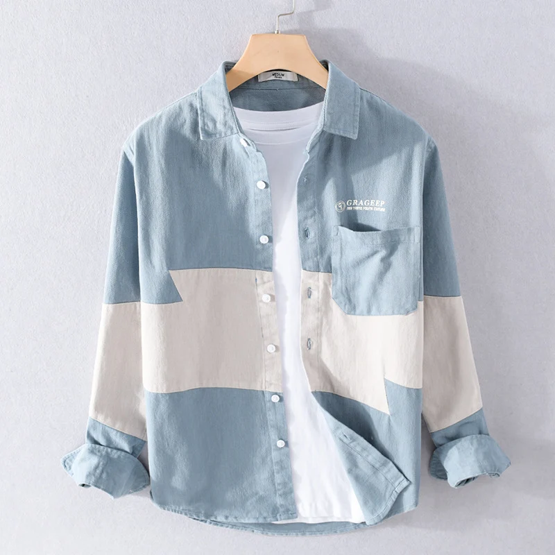 Herren Farbblock-Overshirt aus Baumwollmix mit Brusttasche und Relaxed-Fit Drune