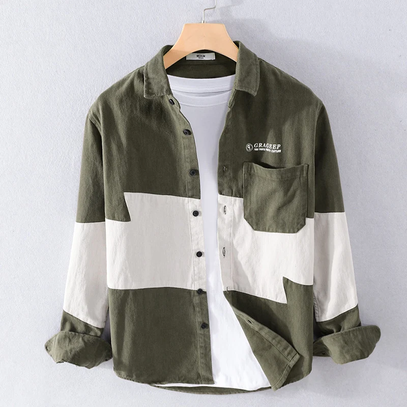 Herren Farbblock-Overshirt aus Baumwollmix mit Brusttasche und Relaxed-Fit Drune