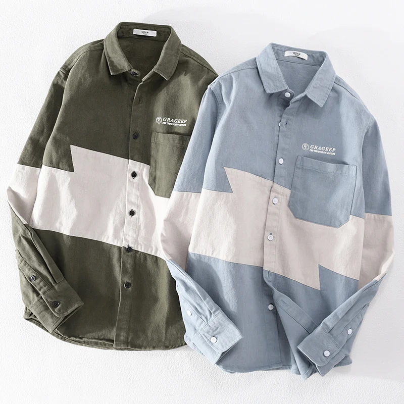 Herren Farbblock-Overshirt aus Baumwollmix mit Brusttasche und Relaxed-Fit Drune