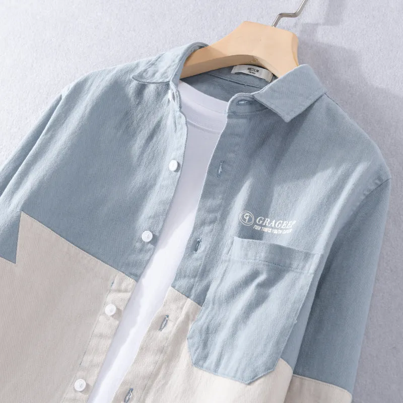 Herren Farbblock-Overshirt aus Baumwollmix mit Brusttasche und Relaxed-Fit Drune
