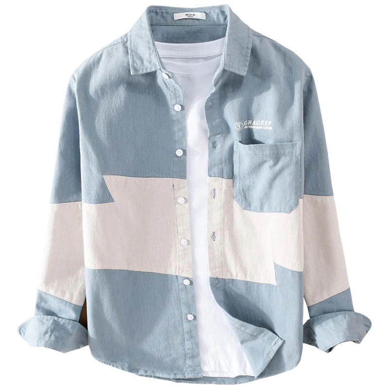 Herren Farbblock-Overshirt aus Baumwollmix mit Brusttasche und Relaxed-Fit Drune