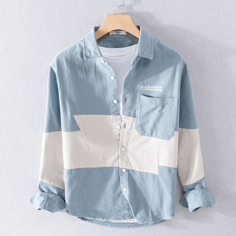 Herren Farbblock-Overshirt aus Baumwollmix mit Brusttasche und Relaxed-Fit Drune