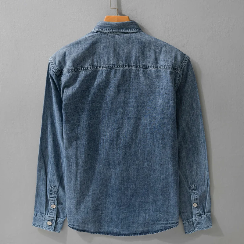 Herren entspanntes Denim-Overshirt mit Knopfleiste und Bruststickerei Drune