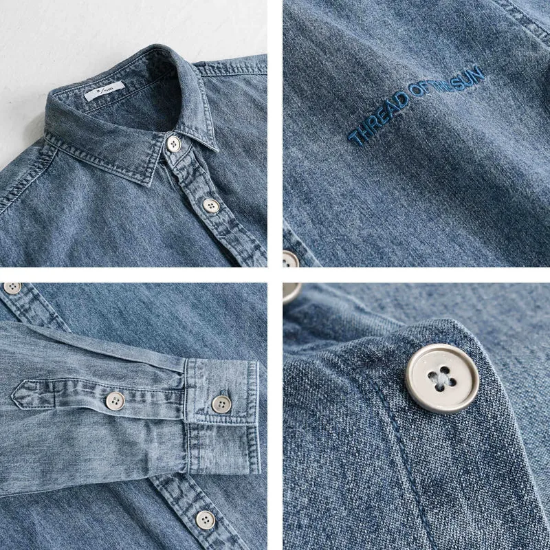 Herren entspanntes Denim-Overshirt mit Knopfleiste und Bruststickerei Drune