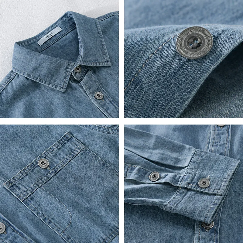 Herren Denim-Überhemd im lässigen Worker-Look mit Einstecktasche und softem Finish Drune